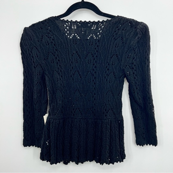 NWT St.Roche Filigree Floral Knit Crochet Sweater Peplum Pullover Top Black S - Picture 10 of 13
